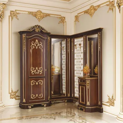 Produktbild von Casa Padrino Luxus Barock Eckgarderobe Dunkelbraun / Weiß / Gold 190 x 160 x H. 240 cm - Hotel Möbel - Garderoben Möbel - Italy