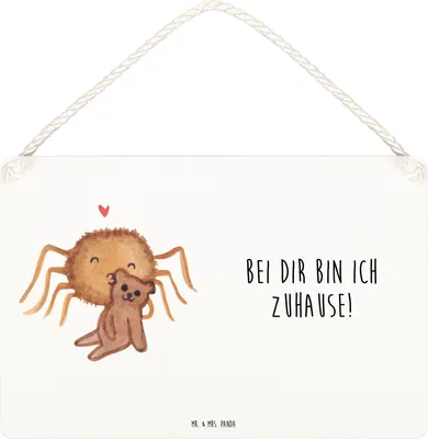 Produktbild von Mr. & Mrs. Panda Schild Spinne Agathe Teddy DIN A4 - Weiß - Geschenk, kleine aufmerksamkeit, Holzschild, Verliebt, Liebesbeweis, Miteinander, Wandbild Holz, Treue