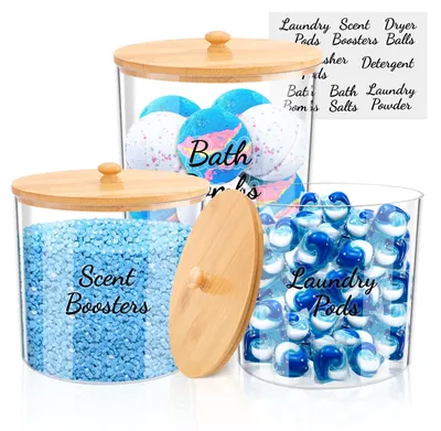3er Set Aufbewahrungsboxen für Waschmittel, Bambusdeckel, 17x16x14 cm