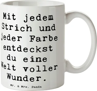Produktbild von Mr. & Mrs. Panda Kaffeebecher Spruch Die Freude an der Kreativität entdecken - Weiß - Geschenk, Entspannung, Kaffeetasse, Unterstützung, Entdeckungsreise, Tasse, Teetasse