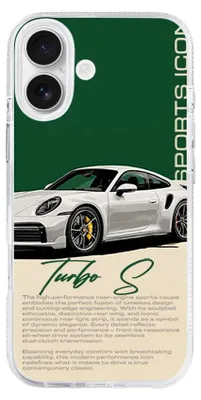 Zdjęcie produktu dla Etui ochronne z twardą obudową do iPhone'a 17, kompatybilne z MagSafe, przezroczyste, z motywem srebrnego Porsche 911 na zielonym tle