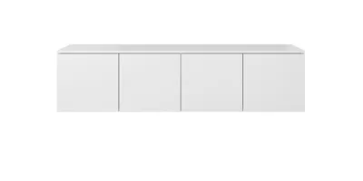 A white, wall-mounted TV cabinet with four doors, shown from the front against a white background.