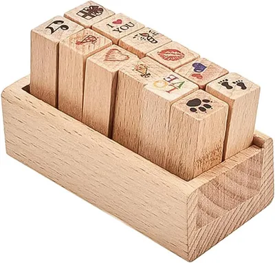 Imagen del producto de Conjunto de sellos de madera, 12 unidades, con diferentes diseños, para scrapbooking