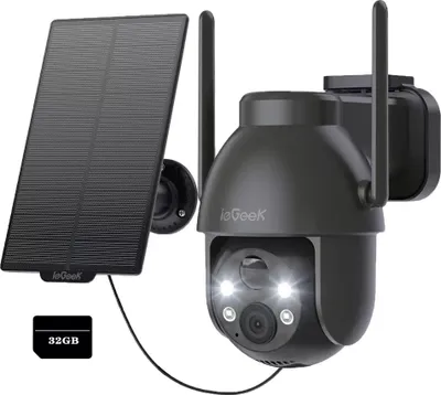 Produktbild von ieGeek 2K 3MP HD Überwachungskamera Aussen Solar 360° PTZ Akku IP Kamera, WLAN Kamera mit PIR Bewegungsmelder, Farb-Nachtsicht, 2-Wege-Audio, 32GB