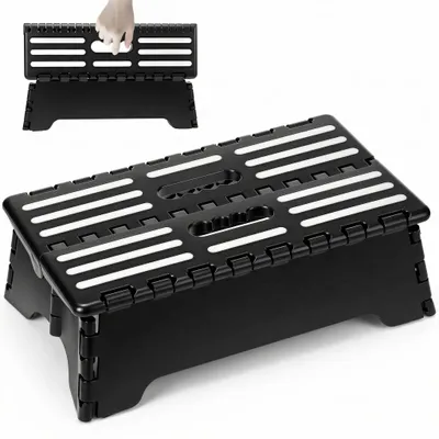 Klappbarer Tritthocker, rutschfest, Schwarz, 38 x 22 x 13 cm
