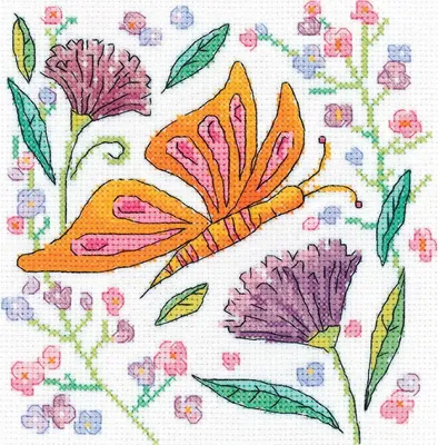 Obrázek produktu pro Sada křížkového vyšívání Aida "Orange Butterfly", počítaný vzor, KBOB1597-A, 15x15cm
