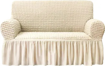 Produktbild von Stretch Sofabezug Sofa Sitzkissenbezug Plissee Rüschenrock Sofaüberzug europäischer Stil Sesselüberzug(2-Sitzer, Beige)