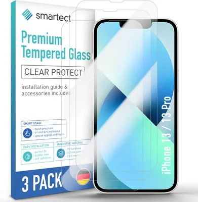 Produktbild von 3x Schutzglas Panzerfolie Klar für iPhone 13 / 13 Pro Displayschutz Hartglas