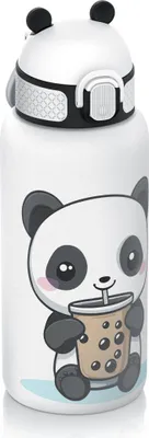 Produktbild von Arendo Thermobecher für Kinder, Becher mit Deckel & Strohhalm Trinkhalm, Edelstahl, 550 ml, doppelwandig, auslaufsicher, Klickverschluss, Tragegriff