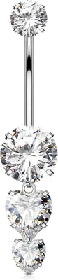 Imagen del producto de Piercing umbilical, calibre 14G, acero quirúrgico 316L, circonita transparente, joyería corporal