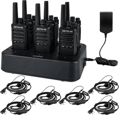 Image de Retevis RT668B Walkie Talkie, PMR446 radio avec casque, USB-C, 16 canaux, Set de radios rechargeables, pour la sécurité Avec chargeur 6 voies