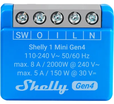 Immagine prodotto di Shelly - Montaggio ad incasso - "1 Mini Gen4" - Confezione da 2 relè - max 8A - 1 canale - WLAN - Materia (Shelly_1_Mini_Gen4_2er)
