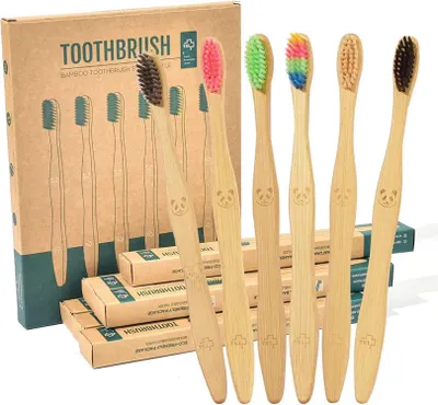 Produktbild von 12er Pack Bambus Zahnbürsten Weiche Borsten Natur Eco Friendly