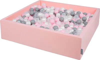 Produktbild von KiddyMoon quadrat bällebad bällepool 120x30cm/1000 bälle ∅ 7cm eckig ballgruben für babys spielbad kleinkinder, hergestellt in der eu, rosa:perle-grau-transparent-puderrosa