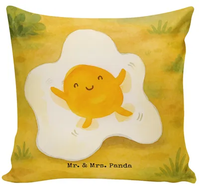 Produktbild von Mr. & Mrs. Panda 40x40 kissen Spiegelei Ei Design - Weiß - Geschenk, Glücklich, Zierkissen, Schön, couch, Sofakissen, Tiermotive, Tag, kuschelkissen, Polster, Liebe