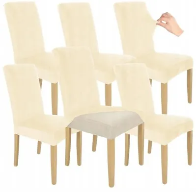 Produktbild von Stuhlhusse Stretch Hellbeige - Samt - 6 Stück - Universal - Esszimmer Stuhlbezug