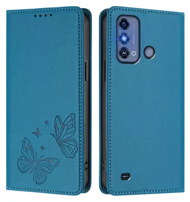 Obrázek produktu pro Kožené pouzdro pro ZTE Blade A53 Pro, motýlí ražbou, peněženkové flip pouzdro se stojánkem Modrá