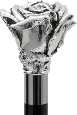 Produktbild von Eleganter Gehstock mit Griff Rose mit Silber bezieht - Spazierstock zur Hochzeit oder Feier - H. 93 cm