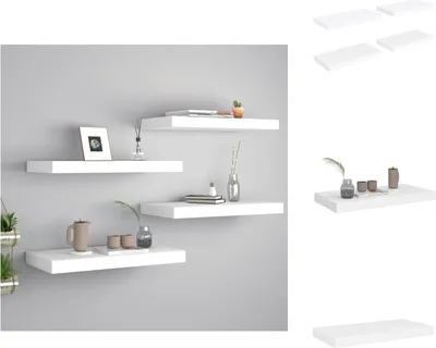 Obrázek produktu pro vidaXL Plovoucí nástěnné police 4 ks. Bílé 50x23x3,8cm MDF - Nástěnné police