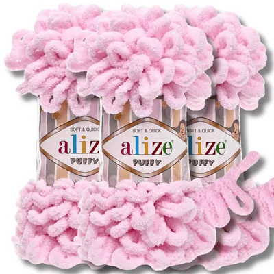 Produktbild von Alize 3x 100g Puffy Wolle, Uni, Häkeln, Stricken (Baby Pink - 31)