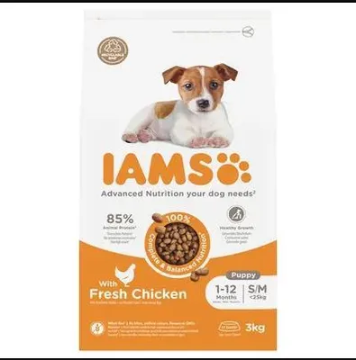 Produktbild von IAMS Junior Hundefutter trocken Huhn, Welpenfutter für 1-12 Monate, kleine & mittelgroße Rassen, 3 kg