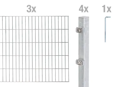 Immagine prodotto di Alberts 653767 Recinzione a doppia rete metallica come set completo di 6 pezzi, zincato a caldo, altezza 140 cm, lunghezza 6 m