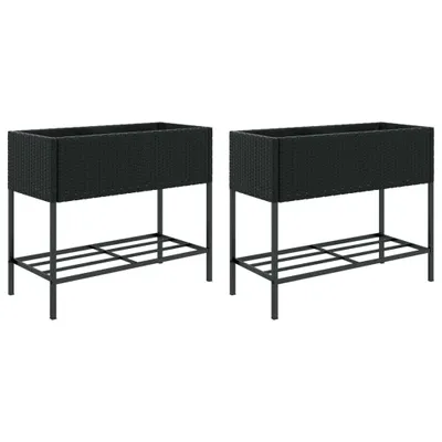 Immagine prodotto di vidaXL Letti rialzati con ripiano 2 pezzi nero 90x40x75 cm poly rattan