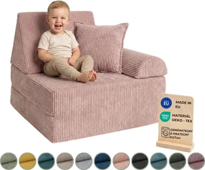 Obrázok produktu pre Pillows24 – Hracia pohovka pre deti z manšestru | Detské kreslo s prateľným poťahom | Detská pohovka do detskej izby – Vyrobené v EÚ, ružová
