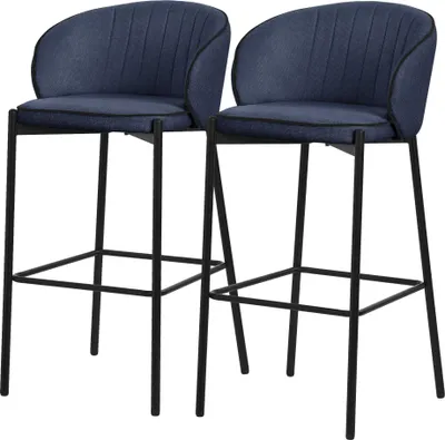 Zdjęcie produktu dla ML-Design zestaw 2 stołków barowych ciemnoniebieskie obicie z tkaniny wysokość 76 cm tapicerowane stołki barowe z metalową ramą oparcie i podnóżek stołki kuchenne stołki bistro