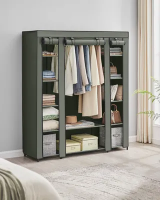 Produktbild von SONGMICS Kleiderschrank, Stoffschrank, mit Überzug aus Vliesstoff, Faltschrank mit Kleiderstange, 45 x 150 x 175 cm, 12 Ablagen, Metallrahmen