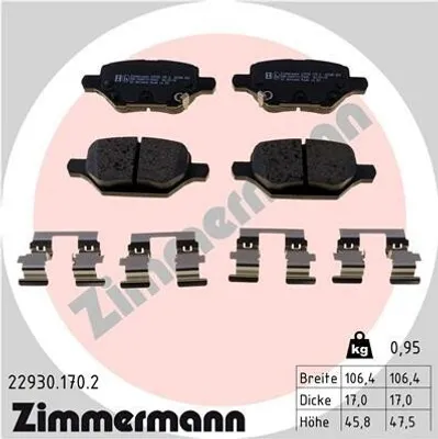 Produktbild von ZIMMERMANN Bremsbeläge Satz Hinten Bremsklötze für OPEL Mokka / Mokka X (J13) 22930.170.2