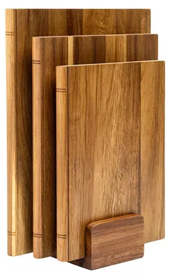 Produktbild von 3-teiliges Schneidebrett-Set aus Holz mit Ständer