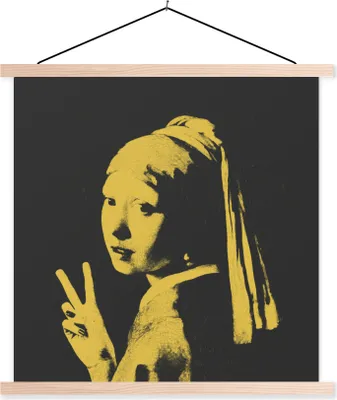 Produktbild von MuchoWow® Textilposter Mädchen mit Perlenohrring - Vermeer - Kunst 40x40 cm mit holzfarbenen Rahmen - Posterleiste