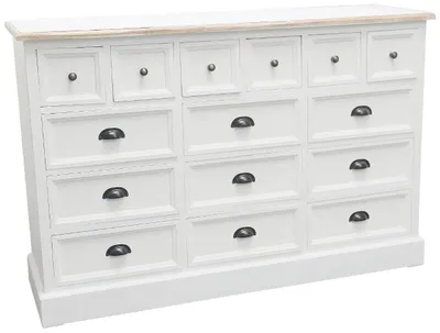 Produktbild von Casa Padrino Landhausstil Apothekerkommode Antik Weiß / Naturfarben 141 x 47 x H. 96 cm mit 15 Schubladen