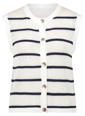 Produktbild von Gestreifte Strickweste mit Rundhals, Knopfleiste, gerader Passform und 52 cm Gesamtlänge