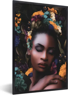 Produktbild von MuchoWow® MuchoWow® Gerahmtes Poster Frauen - Blumen - Farbe 20x30 cm - Poster mit zchwarzem Bilderrahmen - Drucken - Bilder Poster im Rahmen