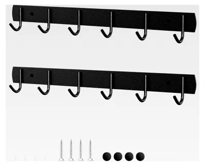 Produktbild von 2 Stück Wandkleiderhaken mit 6 Haken, 32 cm Garderobenhaken aus Edelstahl für Schlafzimmer, Bad und Küche (Schwarz)