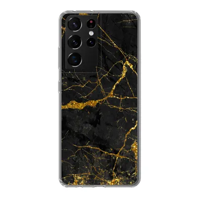 Produktbild von MuchoWow® Handyhülle Schutzhülle Hülle für Samsung Galaxy S21 Ultra Marmor - Gold - Schwarz - Marmoroptik - Luxus - Glitzer Silikon Softcase Handy Hülle - Mobiltelefon
