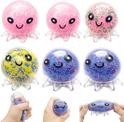 Produktbild von 6 Stück Stressball Octopus,Anti Stress Spielzeug Bälle,Mesh Stressbälle Squishy Balls,Leuchtendes Squishy Anti Stress Bälle,Squishy Stressball