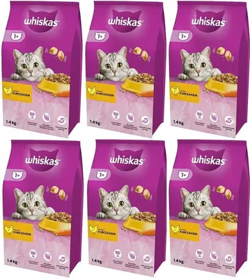 Produktbild von Whiskas Adult 1+ Katzentrockenfutter mit Huhn, 6 Beutel, 6x1,4kg