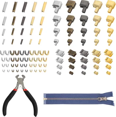 Imagen del producto de Kit de reparación de cremalleras, de 100 piezas, con alicates, para ropa y chaquetas