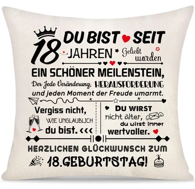 Produktbild von Kissenbezug-Geschenkidee zum 18. Geburtstag für Mädchen und Jungen – Inspirierende Geschenke zum 18. Geburtstag – Kissenbezüge für Tochter, Sohn, Enkelin, Enkel, Nichte, Schwester, Freunde von Mama, Papa, Oma, Opa