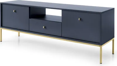 Productafbeelding van Furniture24 TV-kast Mono Mrtv154, TV-meubel 154 x 56 x 39 cm, lage kast, marineblauw/gouden frame