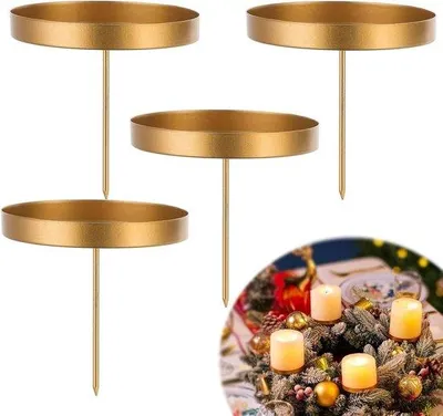 Produktbild von Famanu Adventskranz Kerzenhalter Set von 4 – 8 cm mit Dorn – Für Stumpenkerzen und Weihnachtsdekoration