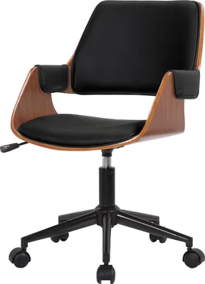 Produktbild von home24 Bürostuhl - Kunstleder - Schwarz / Walnuss