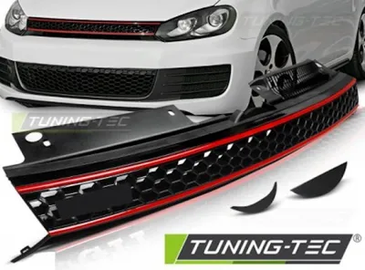 Produktbild von Sportgrill / Kühlergrill passend für VW Golf 6 09-12 schwarz/rot in Wabengitter Design
