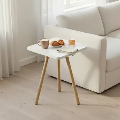 Produktbild von Carenza Home Beistelltisch Weiß 34x45 cm Holzbeine Sofatisch Couchtisch Nachttisch Skandinavisch Modern