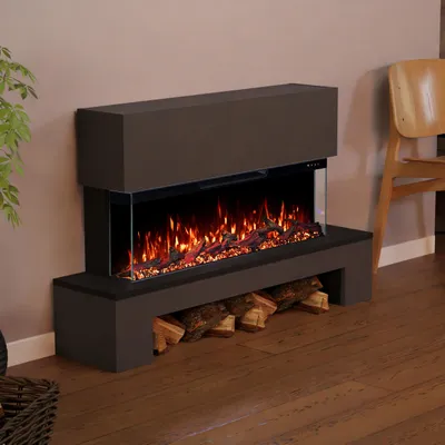 Produktbild von Glow Fire Elektrokamin 'Cobalt mit Holzfach Standkamin 36' | Multicolor LED Wandkamin mit Heizung in weiss (1800W) | HxBxT: 75x121,7x29 cm