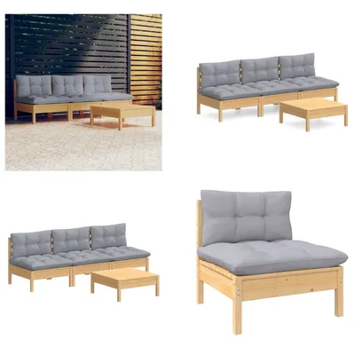 Obrázek produktu pro vidaXL 4 ks zahradní lounge set s šedými polštáři borovice - zahradní lounge set - zahradní lounge sety - lounge set - lounge sety