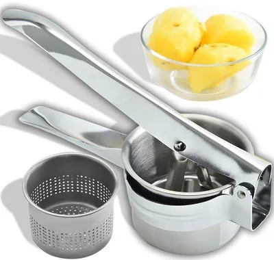Productafbeelding van Aardappelpers Roestvrij Staal - Aardappelstamper - Groentepap - Babyvoeding - Vaatwasmachinebestendig - 27 x 9 x 6,5 cm - Pureestamper